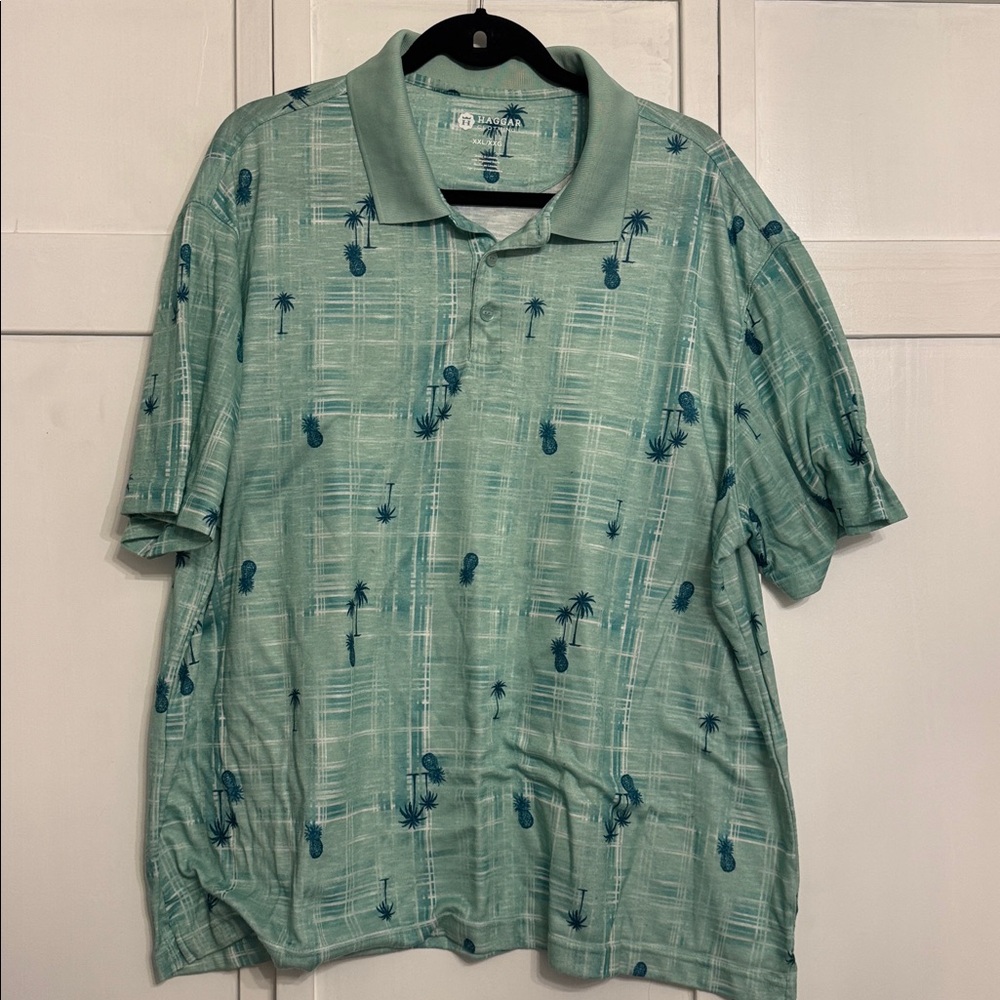 Haggar Teal Polo with Palm Design